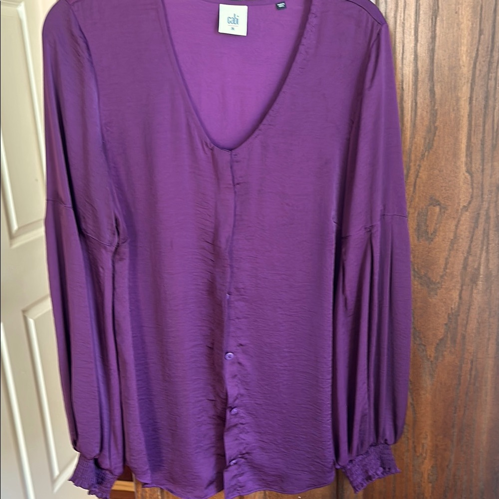 Cabi Purple Blouse with Cuffed Sleeves and Relaxed Fit